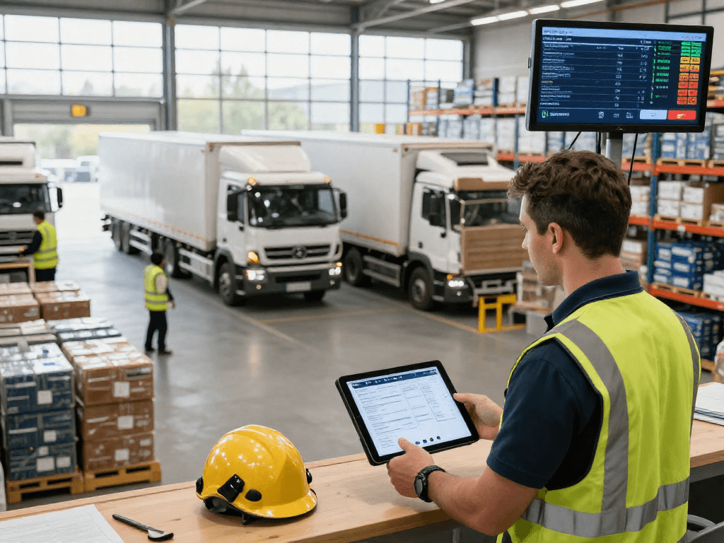 Effiziente LKW Spedition in Dortmund mit digitalem Logistik-Management im Lagerbetrieb.