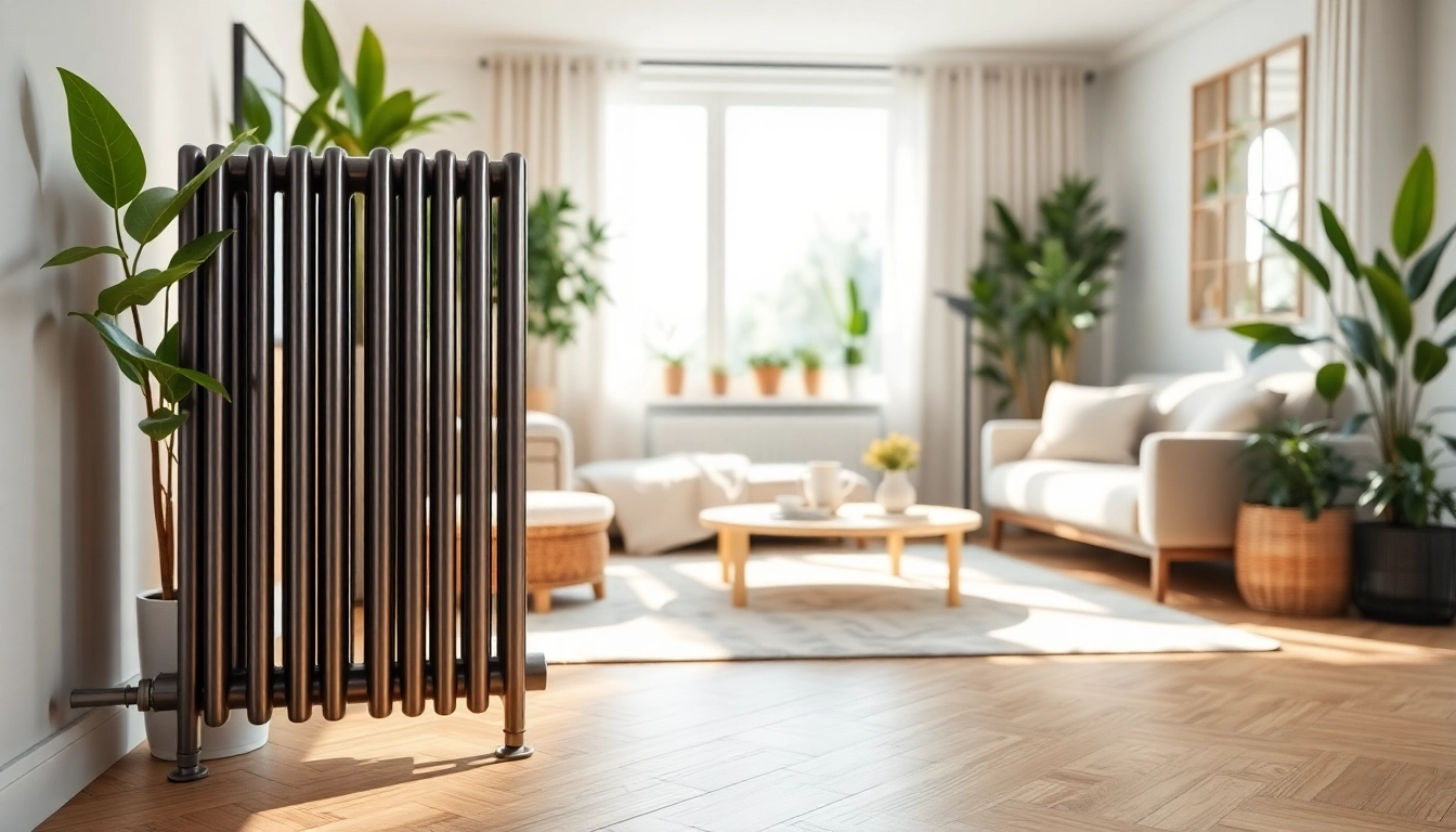 Der heizkörper strahlt Effizienz aus und ergänzt stilvolles Interieur in einem modernen Wohnzimmer.