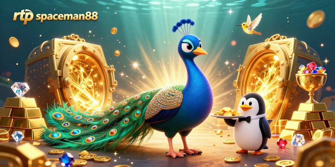 Engage with rtp spaceman88 through a dazzling 3D casino illustration with vibrant characters and treasure.