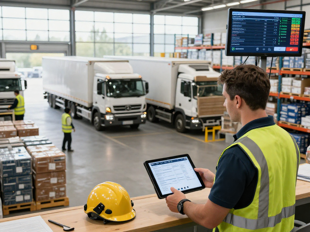 Effiziente LKW Spedition in Dortmund mit digitalem Logistik-Management im Lagerbetrieb.