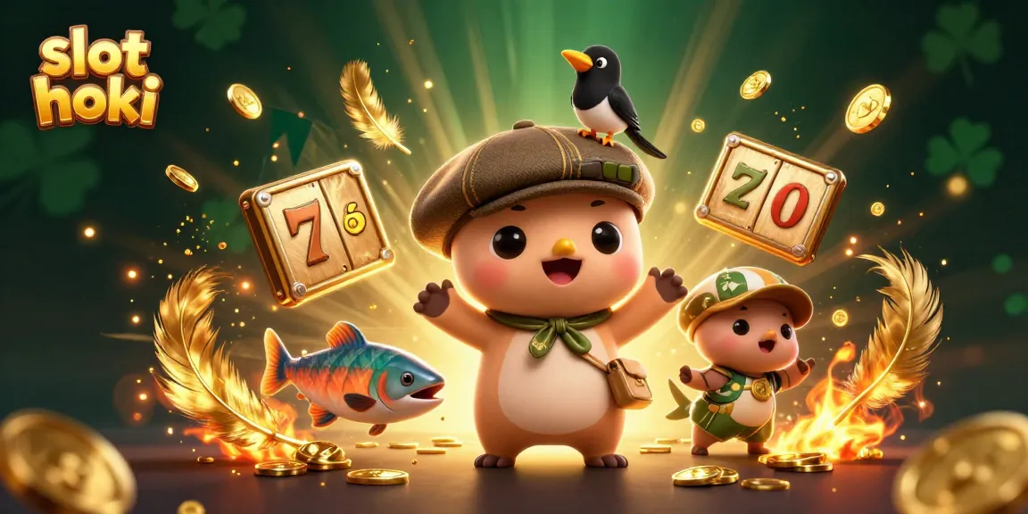 Engage with the vibrant slot hoki scene captured in an ultra-detailed 3D illustration featuring cartoon characters and casino elements.