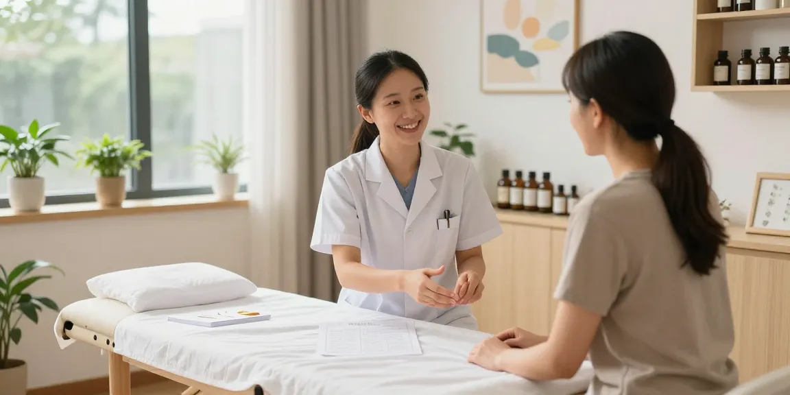 Warm and inviting treatment scene at 영통한의원, showcasing expert acupuncturist with a patient in care.