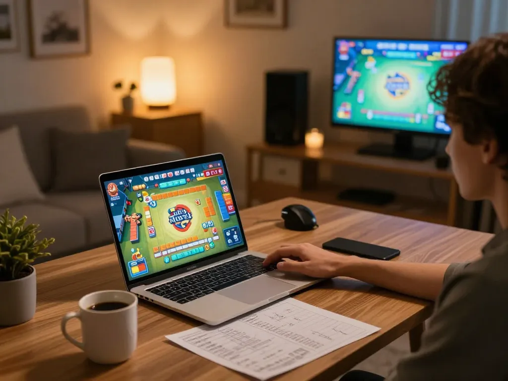 Player enjoying Mahjong Ways 2 on a laptop, showcasing strategic gameplay in a cozy home setup.
