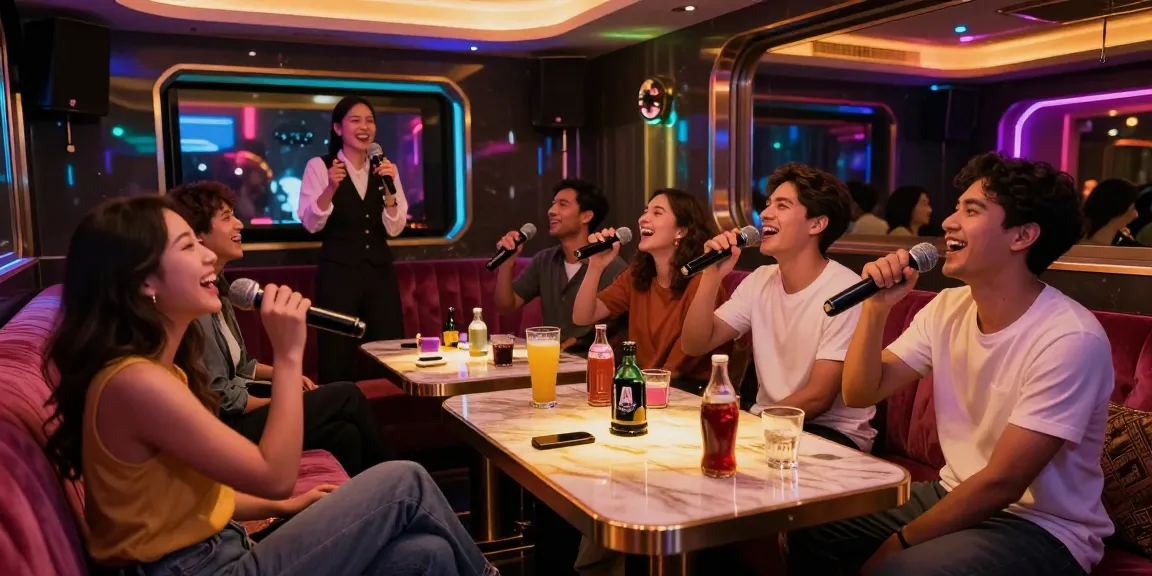 Enjoying a lively night at 강남가라오케 karaoke bar with vibrant atmosphere and premium services