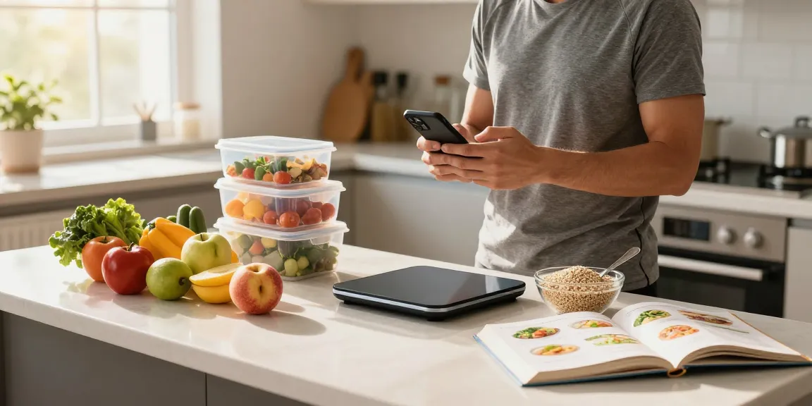 Logging meals with the best AI macro tracker in a bright kitchen filled with fresh ingredients.