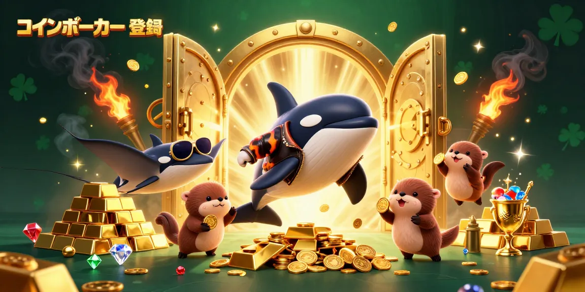コインポーカー 登録で勝利を目指し、賑やかなキャラクターたちと共に楽しむシーン