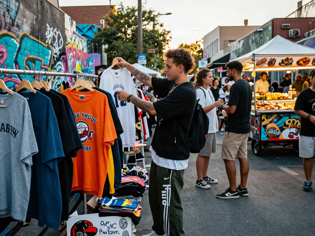 Explore street fashion at rokok88 pop-up market with vibrant apparel and urban atmosphere