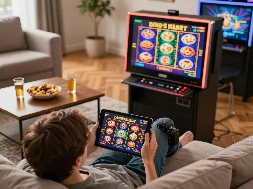 Engaging in casino senza registrazione gameplay on a cozy couch with tablet.