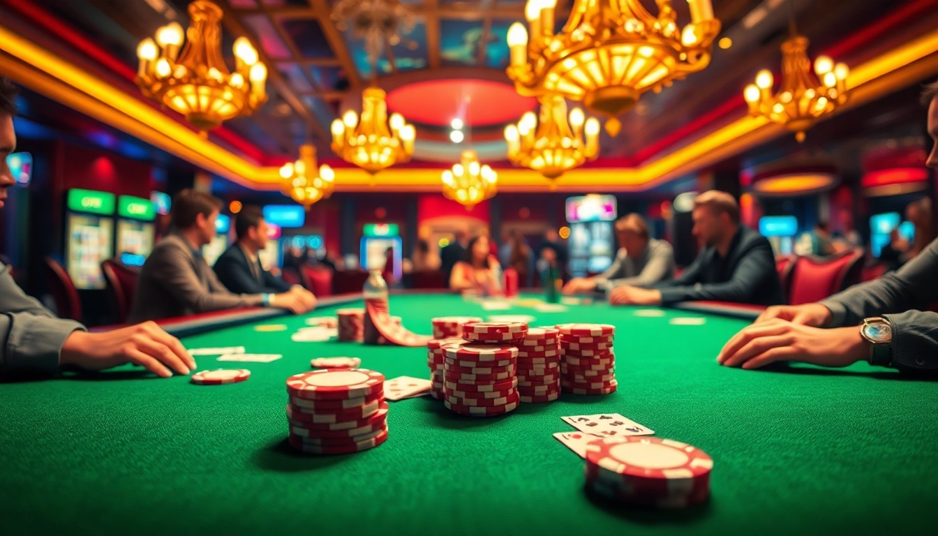 Menggambarkan suasana permainan kasino www.comedimagrirek.com/dimagrire-in-pochi-giorni yang penuh energi dengan meja poker.