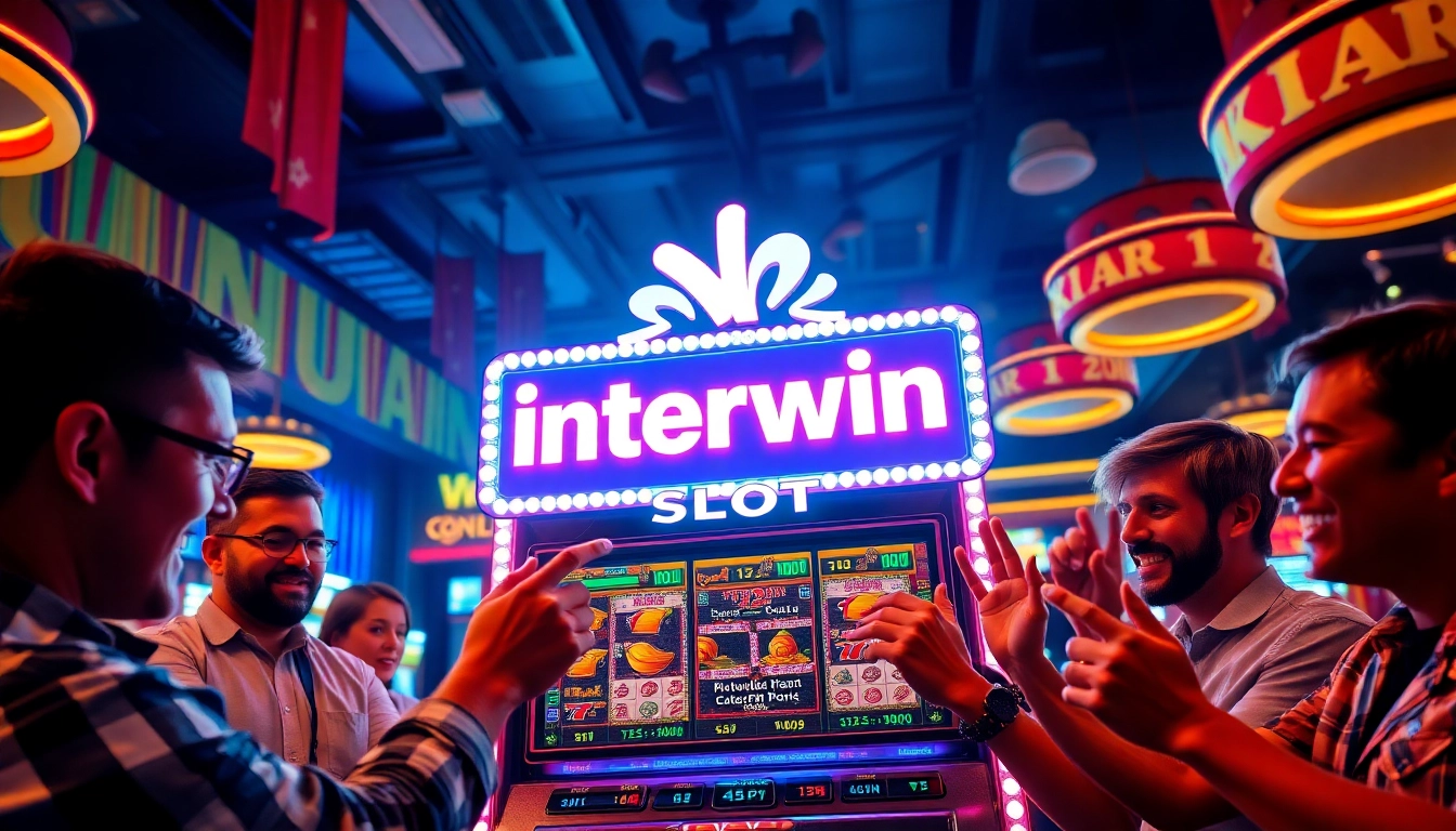 Bermain interwin slot dengan kegembiraan di kasino yang cerah dan penuh warna.