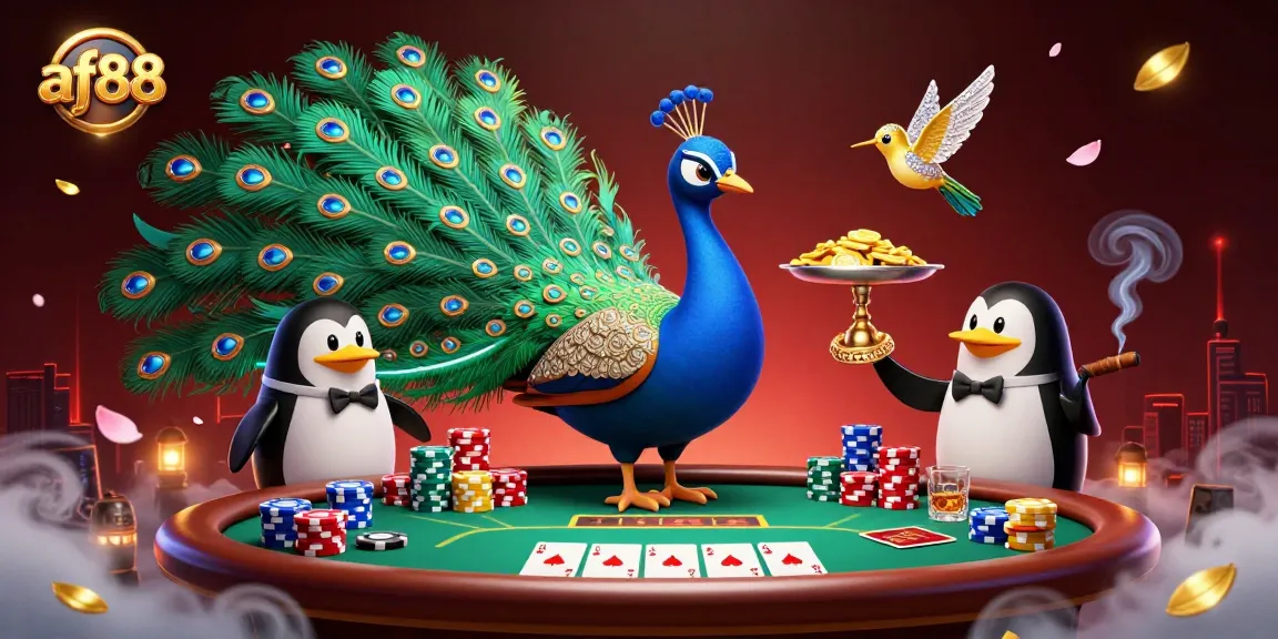 Experience excitement at af88 with a vibrant scene featuring a colorful poker setup and dynamic characters.