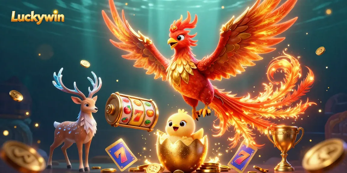 Experience thrilling slot gaming with Luckywin, featuring dazzling characters and vibrant casino elements.