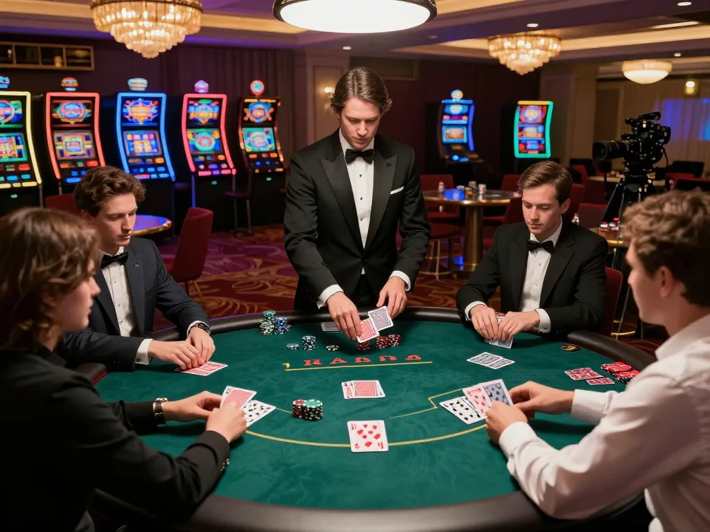 F168 poker players engaged in strategic gameplay at an upscale casino table, showcasing excitement.