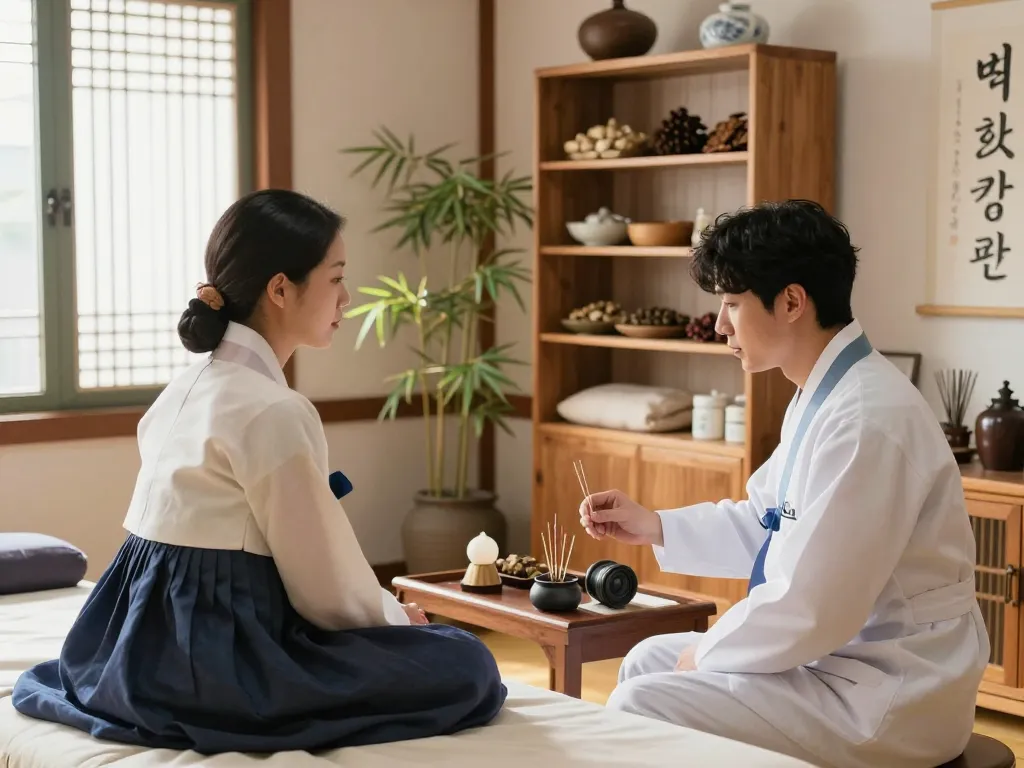 Consultation at 수원한의원 with patient in serene environment showcasing holistic health.