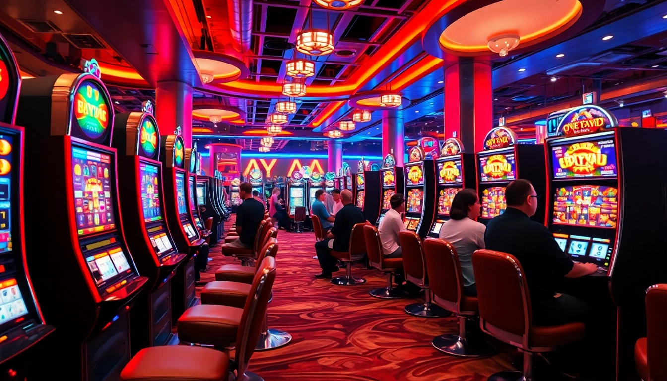 Temukan aplikasi slot yang menarik dengan mesin slot modern di kasino yang ramai.