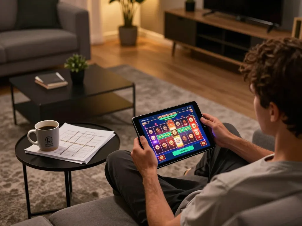 Playing casinò online non aams con neteller on a tablet in a cozy living room setting