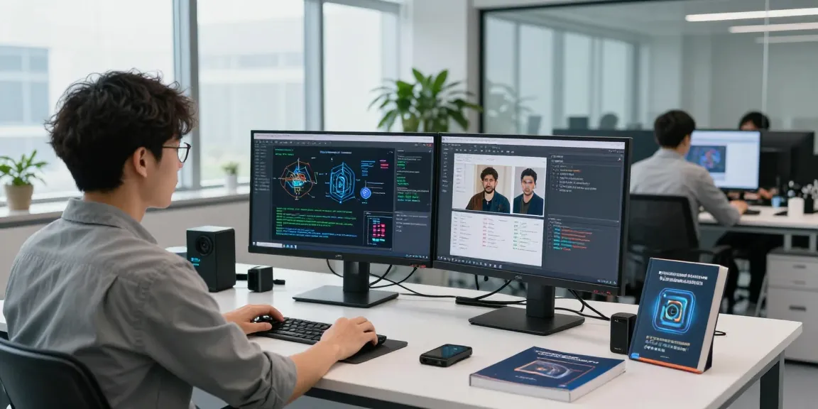 Dynamic tech scene with AI image detector analysis in a lab setting