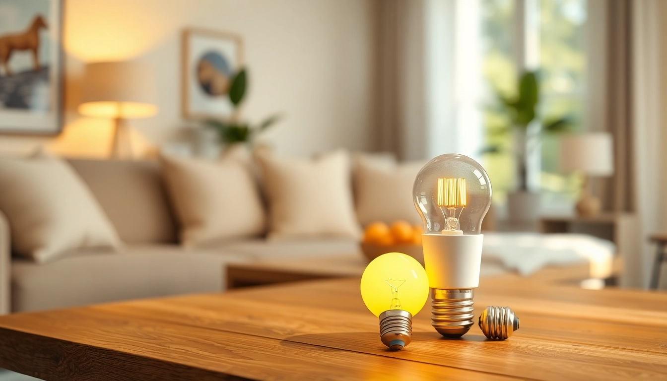 Bright a19 bulbs enhance the cozy atmosphere of a stylish living room setting.