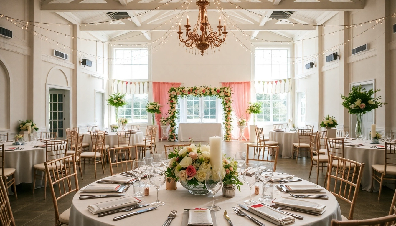Wedding Event Space Jacksonville featuring an elegantly decorated venue with floral accents and inviting atmosphere.