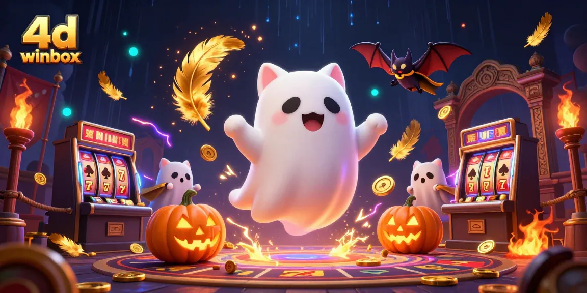 Winbox 4D players enjoying live casino excitement with a friendly ghost cat and dynamic game elements.
