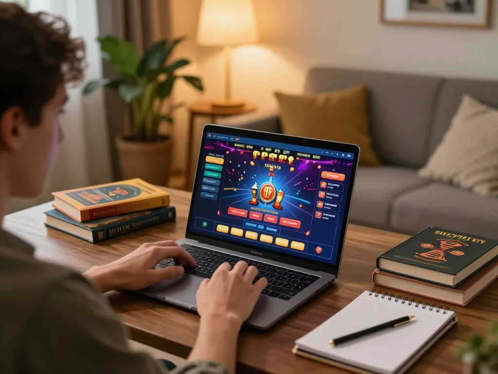 Migliori casino online stranieri player engaging with vibrant online gaming interface at home.