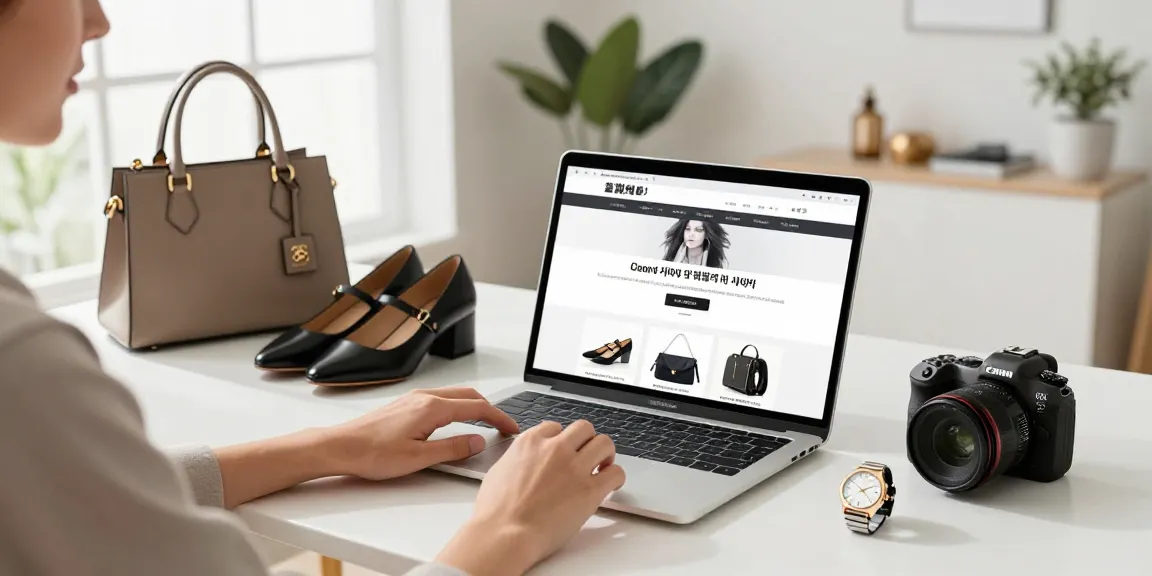 Engaging scene of someone using a 레플리카 사이트 to browse stylish products in a modern shopping environment.