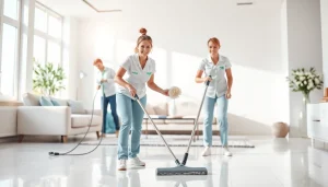 Revitalizing Cleaning Service transforming a sunny living room into a spotless space, highlighting professionalism.
