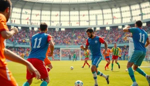 축구중계 중 열정적으로 경기를 펼치는 축구 선수들의 활기찬 모습