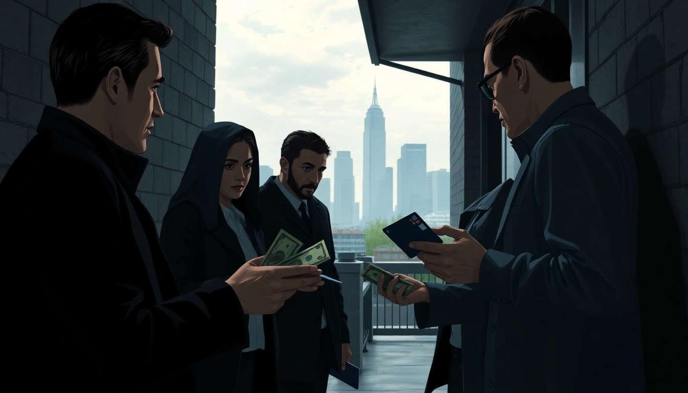 카드깡 관련 불법 현금 거래 장면을 묘사한 일러스트