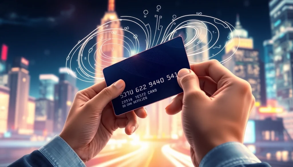 카드깡의 개념을 표현하는 신용카드와 디지털 코드 비주얼.