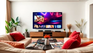 Engaging living room scene showcasing iron tv technology with a vibrant display and cozy decor.