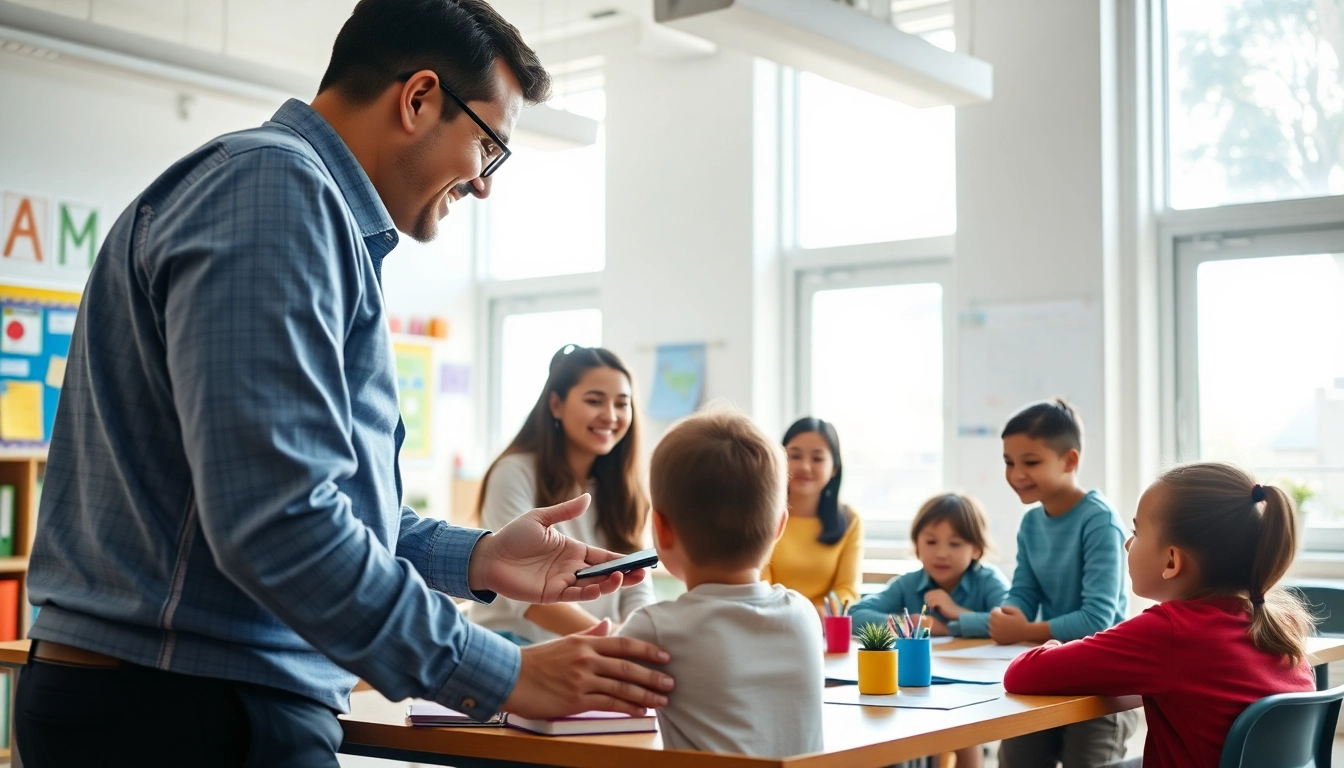 Students collaborating in a vibrant classroom, enhancing Education through interactive learning.