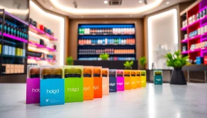 Erleben Sie hqd pods in einer modernen Vape-Shop-Umgebung mit leuchtenden Farben und hochwertigem Design.