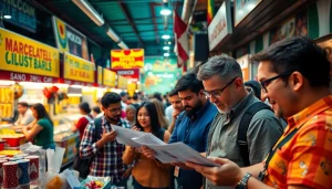 Engaged bettors discussing strategies in a lively market for sports betting Mexico.