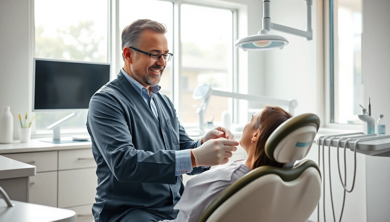 Experienced dentist examining a patient in a modern clinic setting