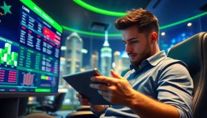 Engaged user examining online sports betting Canada data in a vibrant, modern setting.