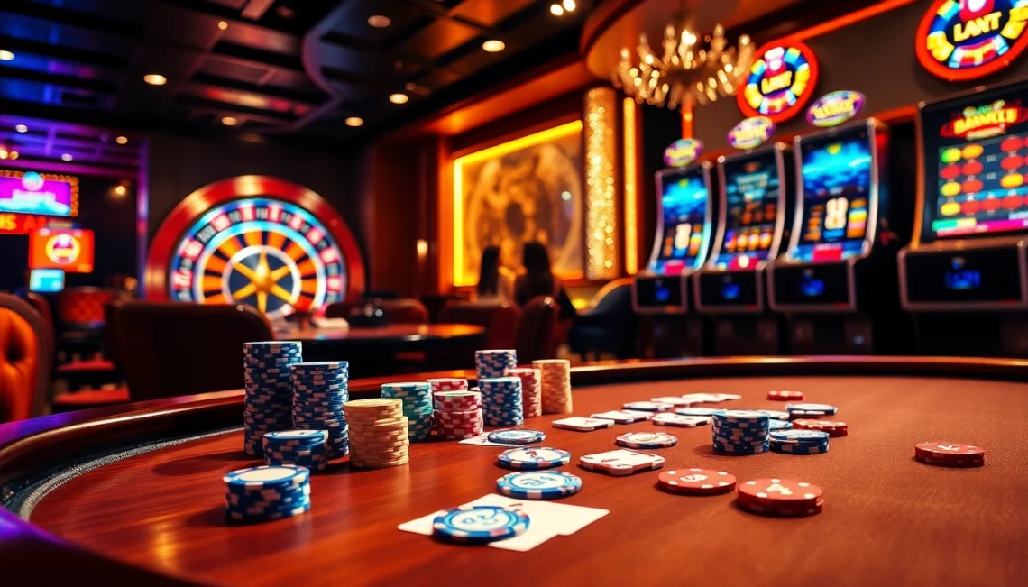 Babu88 poker table setup with chips and cards, capturing the excitement of casino gaming.
