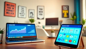 Engaging overview of a facebook smm panel with analytics on a laptop and smartphone.