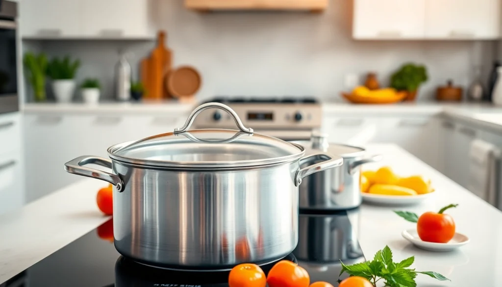 Explore the best cookware for induction NZ with a stainless steel pot amidst fresh vegetables.