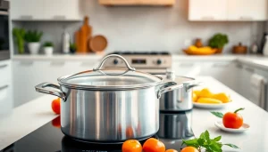 Explore the best cookware for induction NZ with a stainless steel pot amidst fresh vegetables.