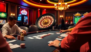 Experience the luxury and excitement of gambling with 88clb in a vibrant casino setting filled with poker tables, roulette wheels, and slot machines.