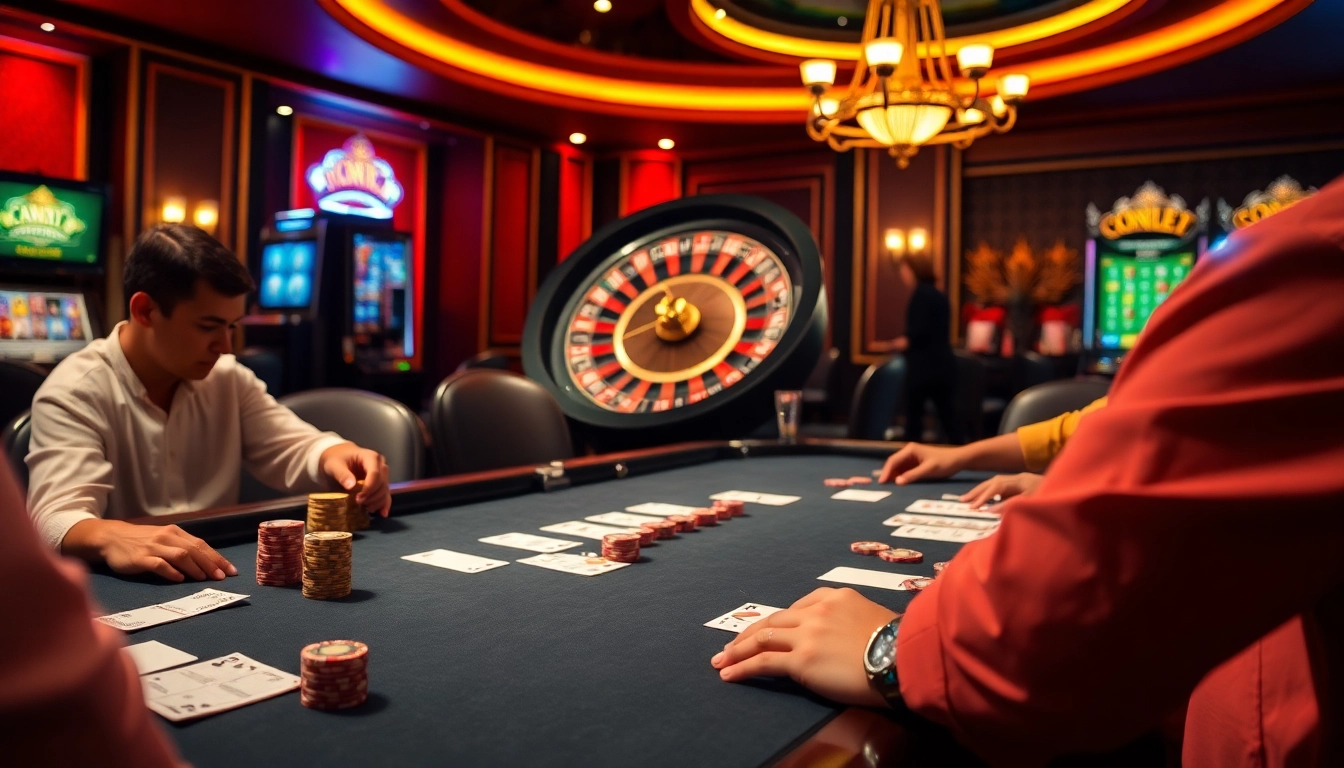 Experience the luxury and excitement of gambling with 88clb in a vibrant casino setting filled with poker tables, roulette wheels, and slot machines.