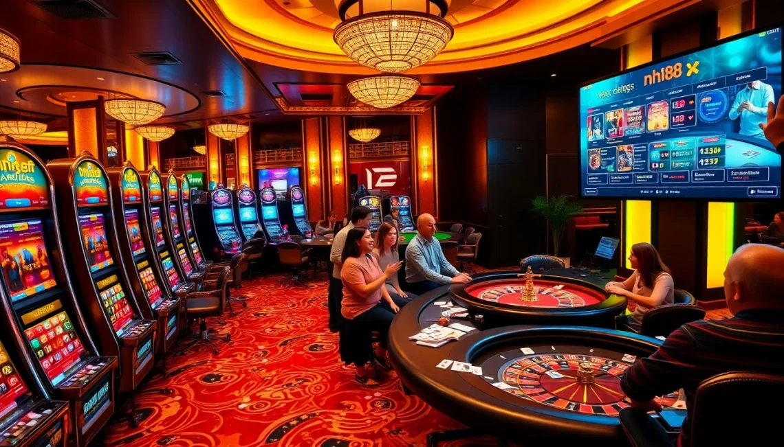 Experience the excitement of winning at nh88's luxurious casino with immersive gaming tables and vibrant atmosphere.