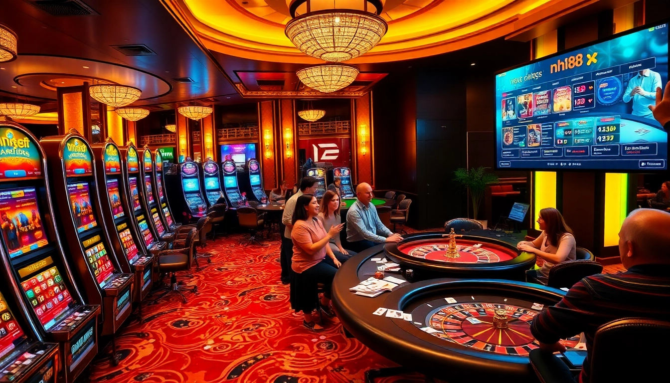 Experience the excitement of winning at nh88's luxurious casino with immersive gaming tables and vibrant atmosphere.