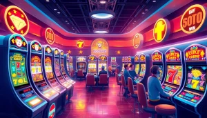 Kode4d slot gaming interface with vibrant slot machines and dynamic animations, inviting users to play.