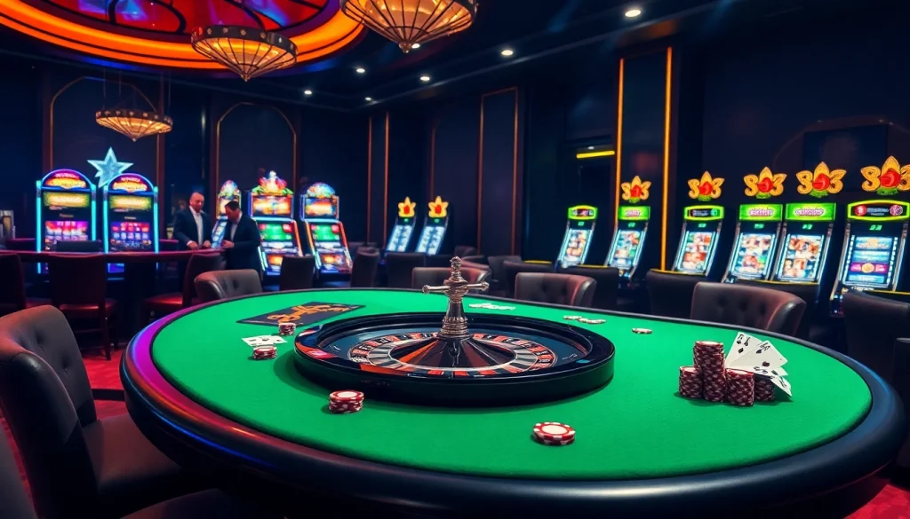 Experience the thrilling atmosphere of 6RWIN33 COM with poker chips and roulette wheel excitement.