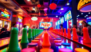 Mencoba plinko demo dengan bola yang jatuh ke arah pegs berwarna warni dan menunggu hadiah.