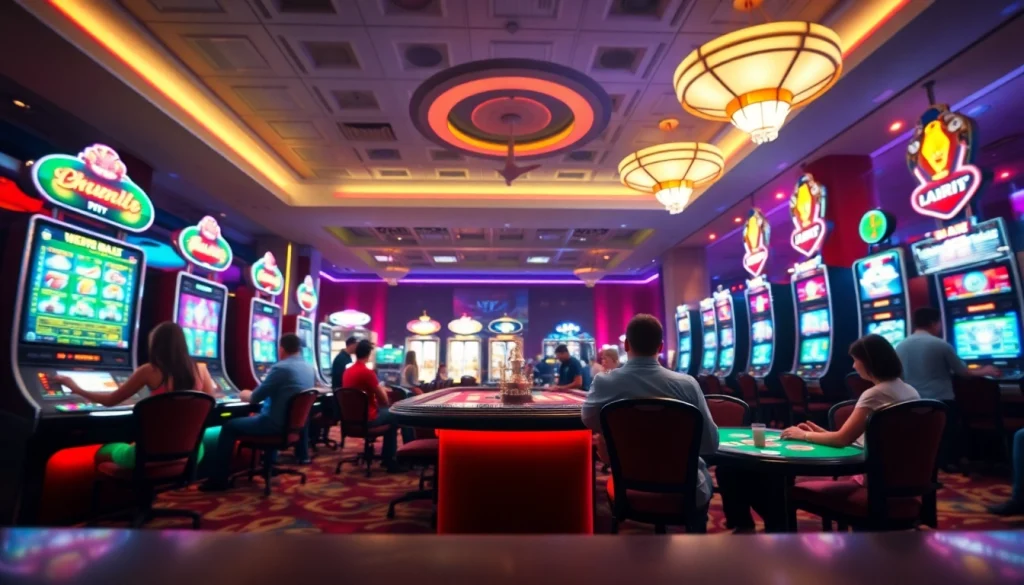 Experience thrilling online gaming at fly88.com in a vibrant casino setting.