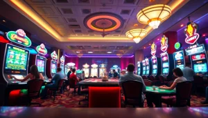 Experience thrilling online gaming at fly88.com in a vibrant casino setting.
