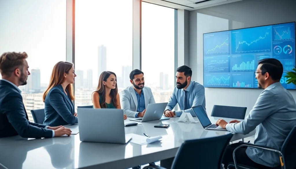 Business Consultants in Dubai strategizing in a modern office, showcasing teamwork and innovation.